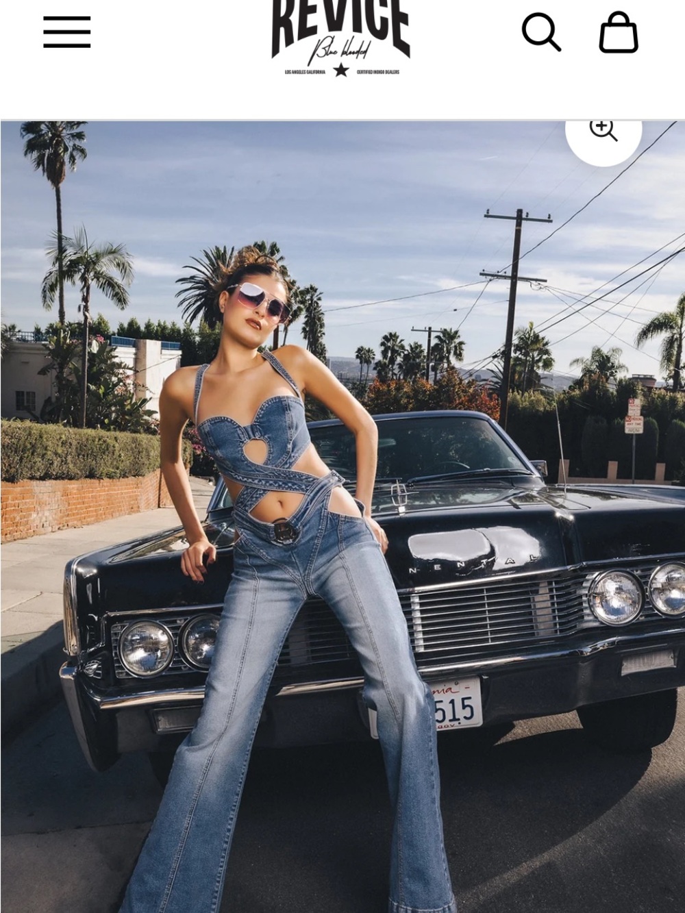 REVICE Blue Cutout Flare Jeans Jumpsuit
